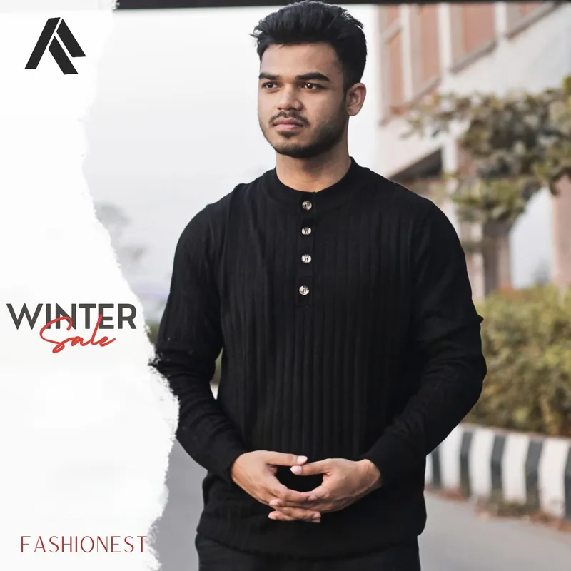 Signature Buttoned Knit Sweater — Jet Black